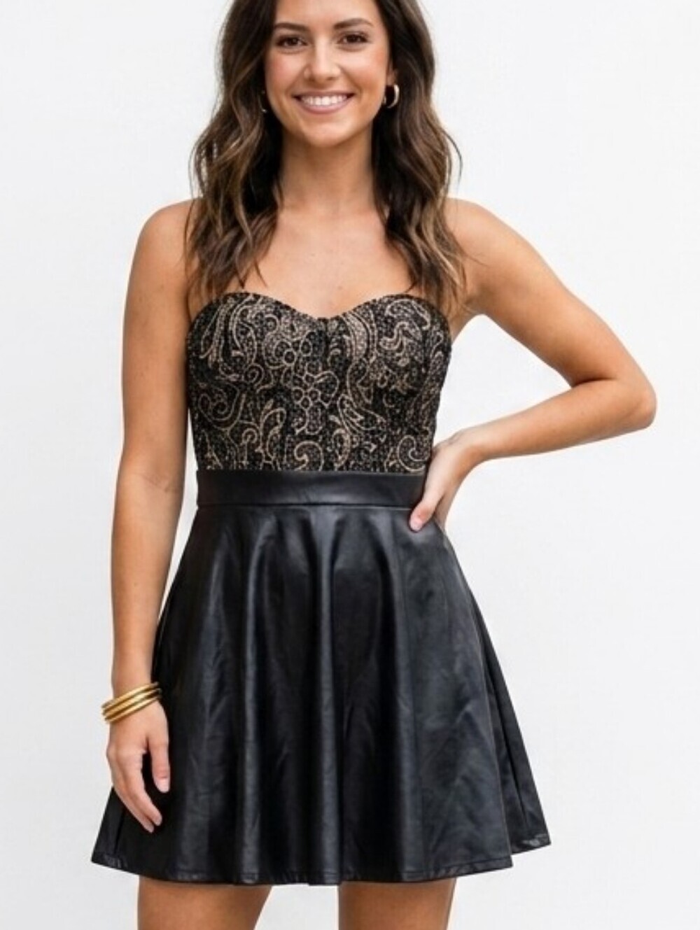 Forever 21 Black Dress Strapless Mini Faux Leather Size Small